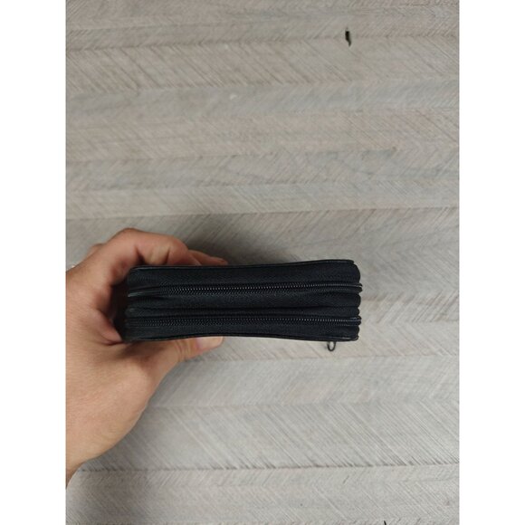 Vintage Buxton Black Leather Accordeon Card Wallet Zipper Closure & ID Window - Picture 9 of 9